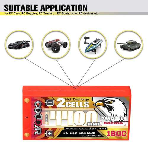 鹰氪CODDAR 4400mAh 2S薄电 7.4V 180C 1/12电动漂移车RC锂电池