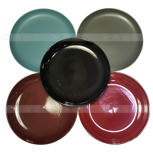 美术刻瓷用彩釉陶瓷盘黑盘10寸陶瓷盘约25cm红蓝黑刻瓷盘 微瑕 包邮