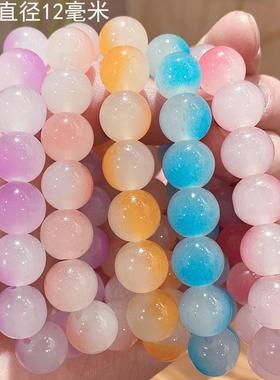 玻璃菩提子渐变色盘玩女生手串手链手串珠子女孩串珠小学生可盘