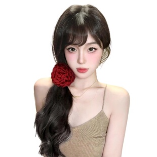 假发女抓夹式长卷发侧边低扎马尾发包旗袍国风马尾辫高温丝材质