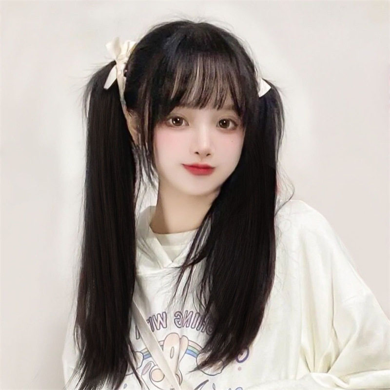 韩版假发女绑带式长直发化纤双马尾lolita可爱长发大辫子