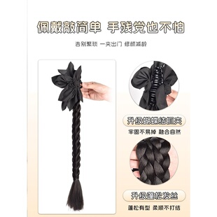 假发辫抓夹高马尾女蝴蝶结新中式麻花辫侧边自然仿真半扎马尾假发