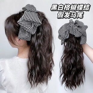 马尾假发女长卷发仿真发抓夹高马尾网红甜美蝴蝶结低扎辫子假马尾