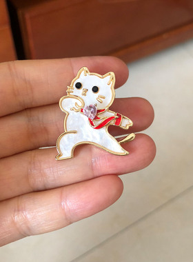 俏皮可爱款奋斗的猫咪卡通造型女式别针胸针