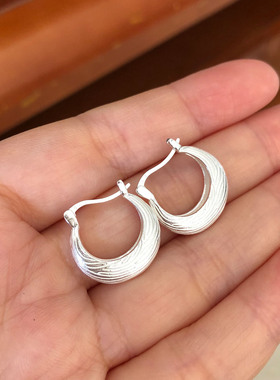 通体足银990带证书树枝纹路时尚女式耳扣