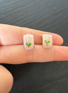 粉色郁金香花朵款可爱少女系女式无耳洞耳夹