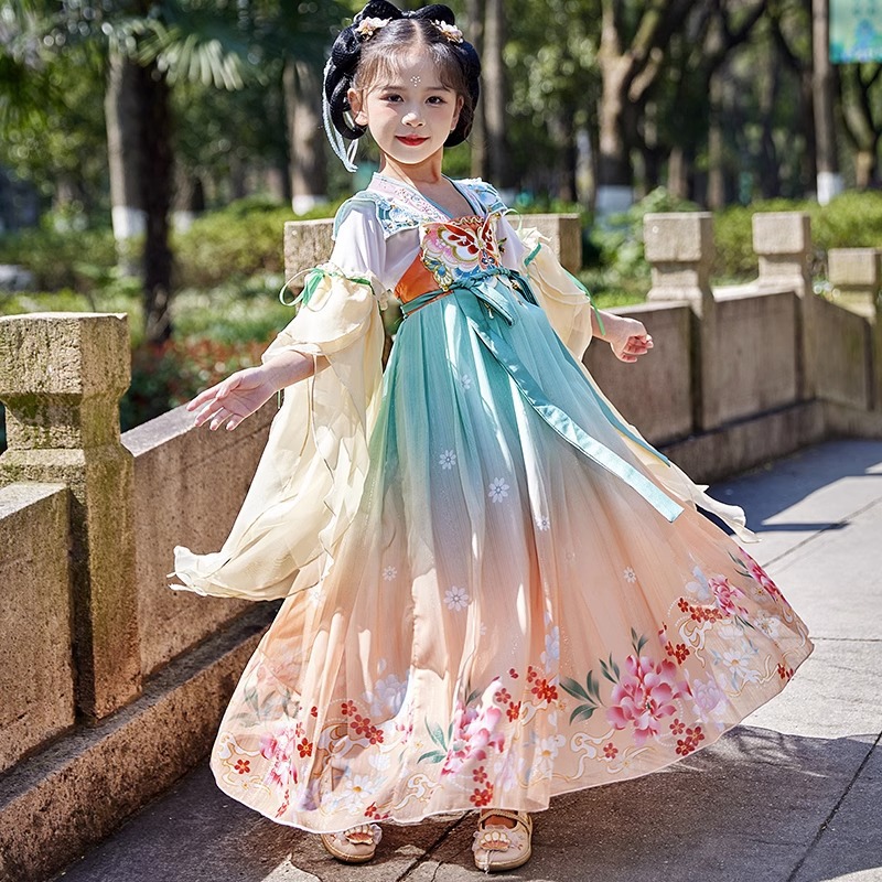 汉服女童2025夏季新款古风儿童襦裙古装花神唐装连衣裙