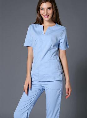 夏季美容院口腔整形医院医护修身刷手服皮肤健康管理浅蓝色工作服