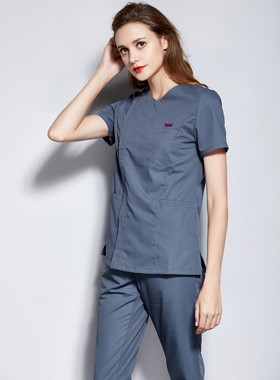 玫绮格深灰色护士服口腔医疗美容整形医院女医生短袖洗手衣刷手服