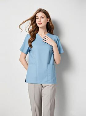 2025玫绮格夏女医生医助短袖刷手服口腔牙医理疗师V领工作服套装