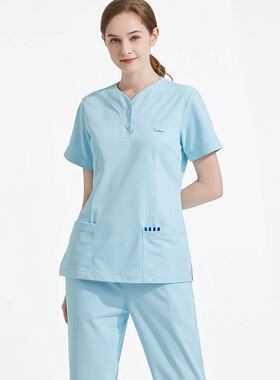 夏季Y字领收腰口腔医疗美容护肤女医生医助短袖洗手衣分体刷手服