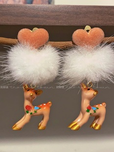 斑比历险记 荆棘镇原创设计圣诞水貂毛球耳环少女可爱甜美耳夹