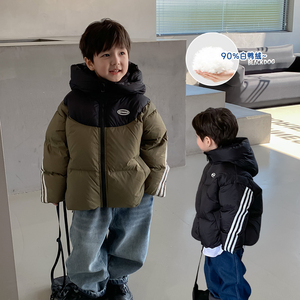 男童运动羽绒服冬季2023新款小孩杜邦三防连帽外套洋气儿童面包服
