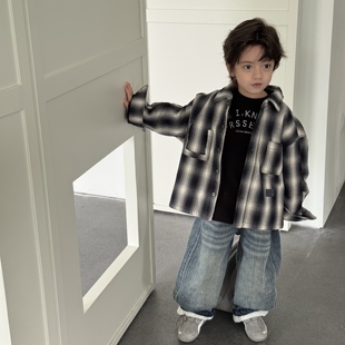 2025冬季新款儿童加绒加厚格子衬衫韩版男女童洋气衬衣潮