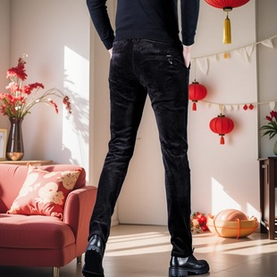 秋冬新款男裤男士修身休闲裤2025年冬季金丝绒裤子西裤灯芯绒长裤