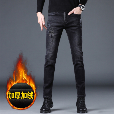 2025欧货潮牌刺绣牛仔裤男秋冬季弹力修身小脚裤时尚百搭休闲长裤