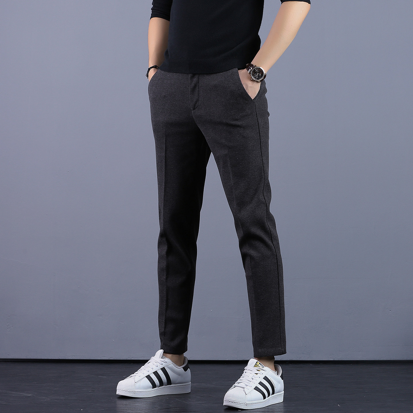 西裤男西装裤男士九分商务休闲黑色高级灰长裤抗皱垂顺修身裤子男