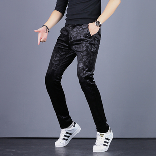 2025新款男士休闲裤欧洲站高端印花西裤裤子男修身灯芯绒潮流男裤