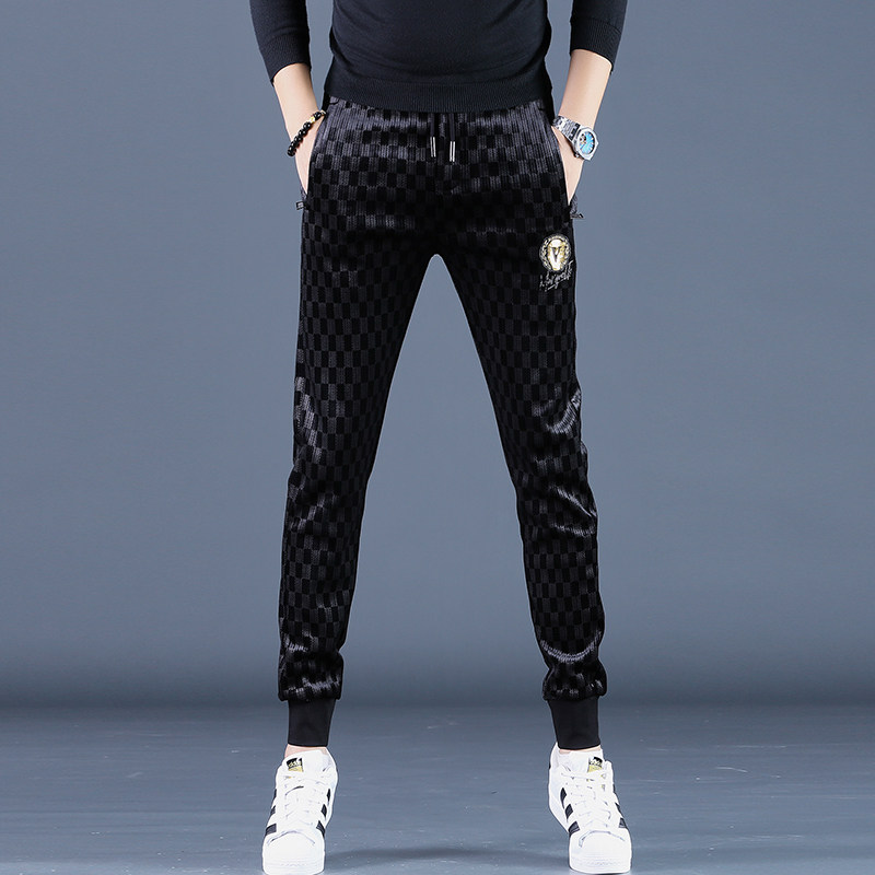 欧洲站潮流秋冬男士休闲裤新款加厚金丝绒裤子男修身运动裤男装