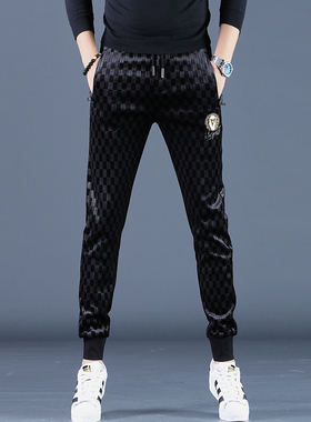 欧洲站潮流秋冬男士休闲裤新款加厚金丝绒裤子男修身运动裤男装