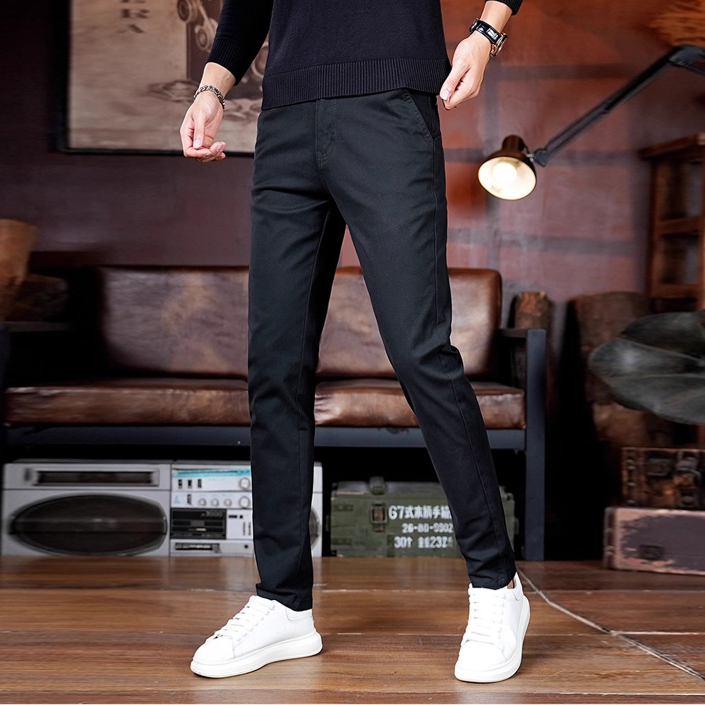 高端男士牛仔裤男直筒修身欧洲站2025秋季黑色纯棉休闲长裤子