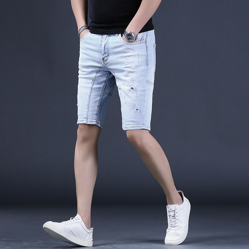 潮牌夏季破洞牛仔短裤男韩版潮流百搭五分裤日系复古弹力薄款中裤,男装,牛仔裤,淘宝优惠券,粉丝福利购,淘宝优惠卷