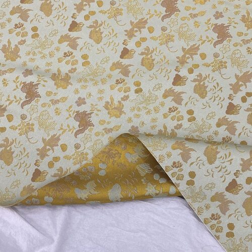 水藻金鱼中式国风布料提花布仿宋锦印花马甲面料汉服旗袍服装面料