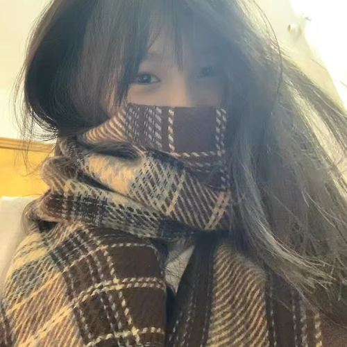 氛围感格子围巾女款冬季韩系保暖