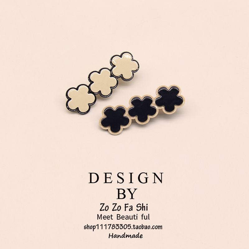 zozo发夹亚克力简约黑白花朵发饰