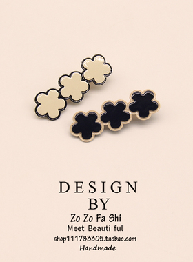 黑白花朵发夹少女简约前额刘海鸭嘴夹侧边碎发发卡头发夹子头饰夏