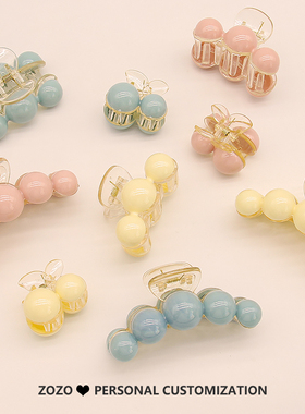 发卡网红2026新款少女发夹鲨鱼夹珠珠低丸子头抓夹后脑勺头饰夹子