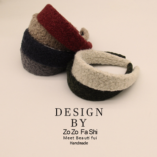 韩版秋冬复古羊羔卷毛宽边纯色发箍女百搭高颅顶头箍发卡洗脸发捆