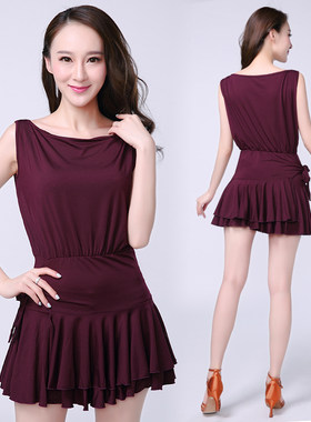 广场舞服装裙新款夏季短袖连衣裙拉丁舞服显瘦女成人练习舞蹈裙子