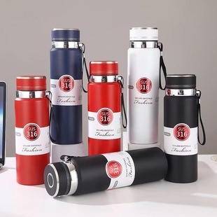跨境316不锈钢保温杯双层真空带提绳大容量太阳壶户外运动水杯