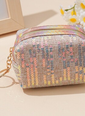 新款刺绣亮片可爱零钱包in小众小香风小包包简约耳机口红收纳包