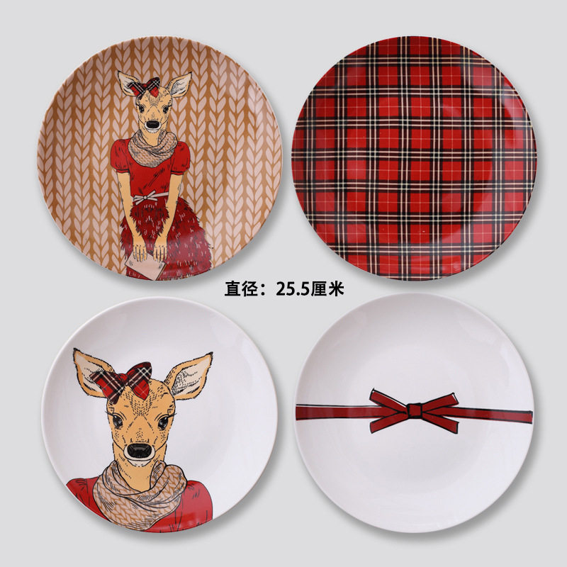 [芷香]北欧卡通鹿简约墙上装饰品画陶瓷盘装饰挂盘墙壁挂摆设墙饰