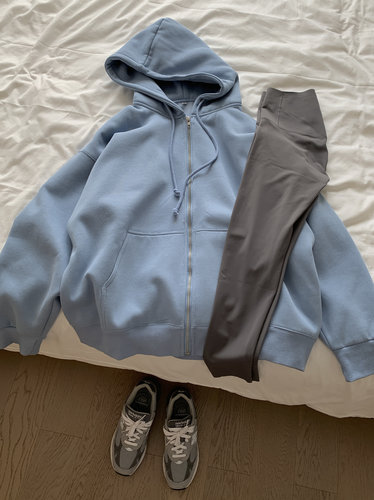 纯色连帽外套拉链开衫