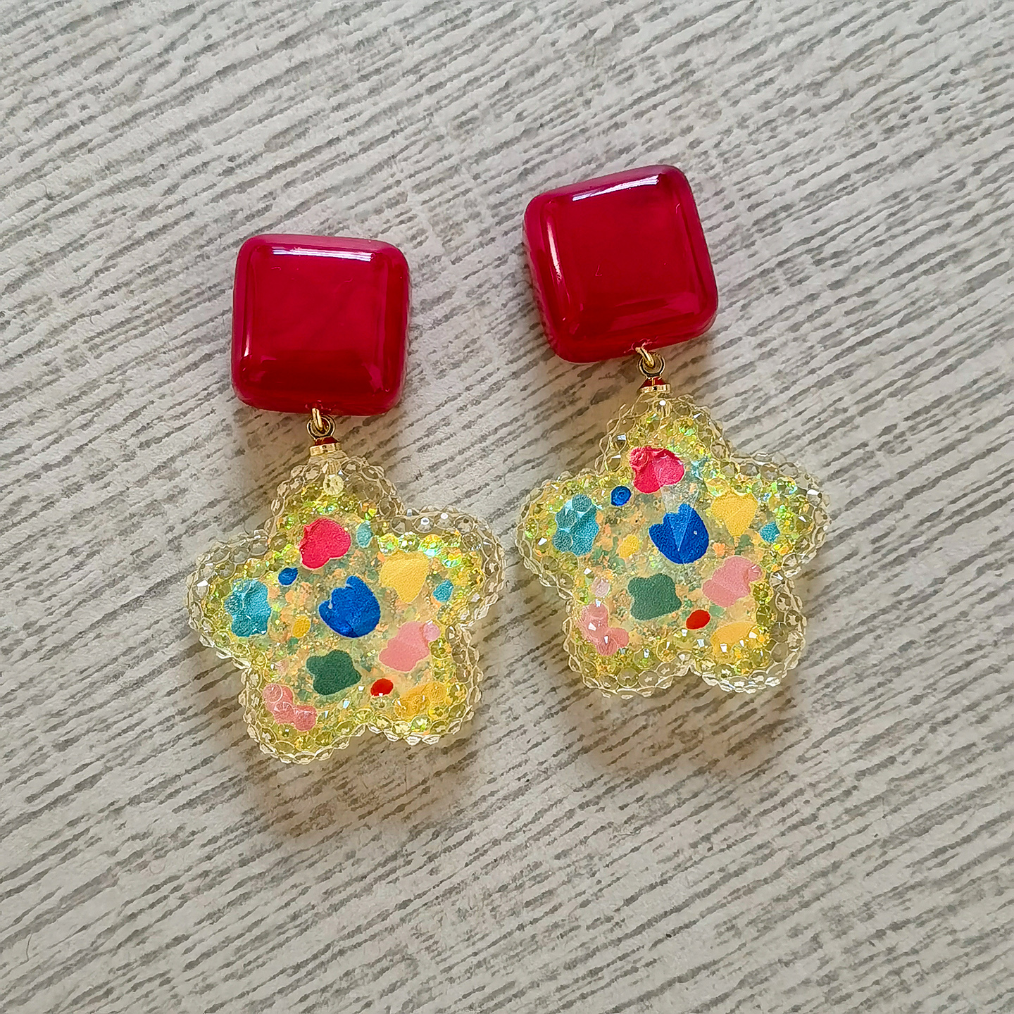 生物瓷耳钉防过敏养耳洞彩色多巴胺五瓣花树脂耳环夸张独特耳夹女