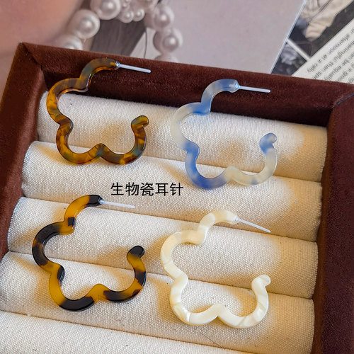 生物瓷耳钉防过敏养耳洞复古港风素圈彩色大耳圈圈高级感耳环耳饰