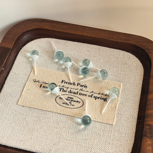 6mm湖水蓝圆形玻璃生物瓷耳钉防过敏养耳洞简约日常通勤耳环耳饰N