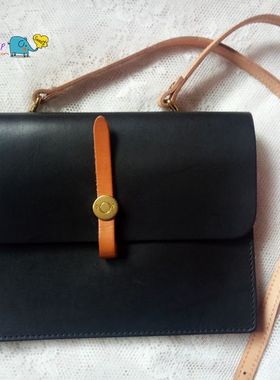 日式genten简约轻复古三层风琴包植鞣皮斜挎包文艺牛皮手拿信封包