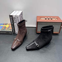 Women's ankle high boots with metal buckles, wedge heels and back zippers, slimming and retro style thumbnail 4