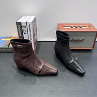 Women's ankle high boots with metal buckles, wedge heels and back zippers, slimming and retro style thumbnail 7