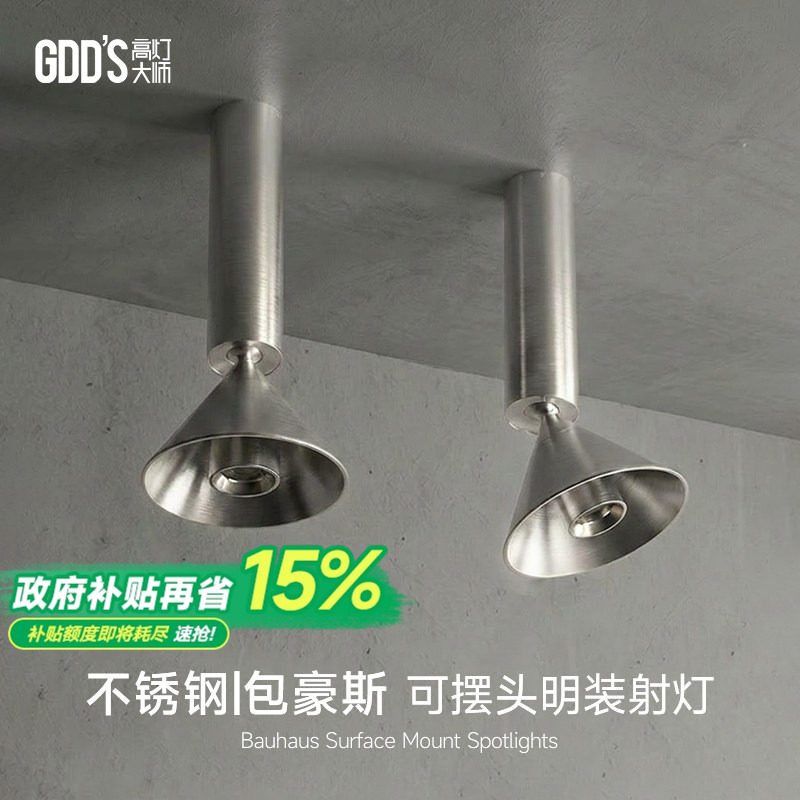 包豪斯明装射灯不锈钢银色客厅家用洗墙吸顶式可调节角度防眩灯图片