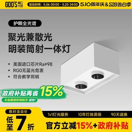 双头斗胆LED射灯明装吸顶正方