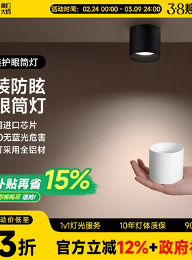 迷你明装筒灯黑色LED无主灯深防眩免打孔吸顶灯客厅卧室家用护眼