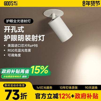 明装射灯吸顶开孔式led天花灯cob轨道灯可调角度床头象鼻灯无主灯