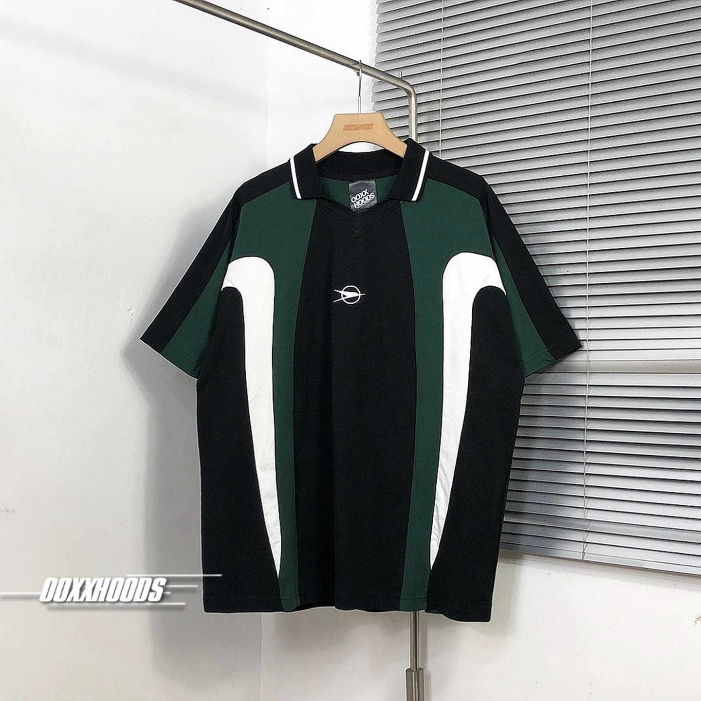 拼色刺绣翻领vintage复古短袖T恤