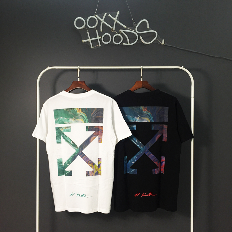 油画短袖几何箭头宽松情侣T恤