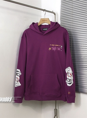 情迷紫色卡通趣味可爱搞怪印花臂个性街头连帽衫hoodies情侣卫衣